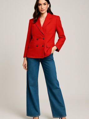 Escada Vintage Red Wool Blazer Double Breasted Boxy Oversized Jacket 6